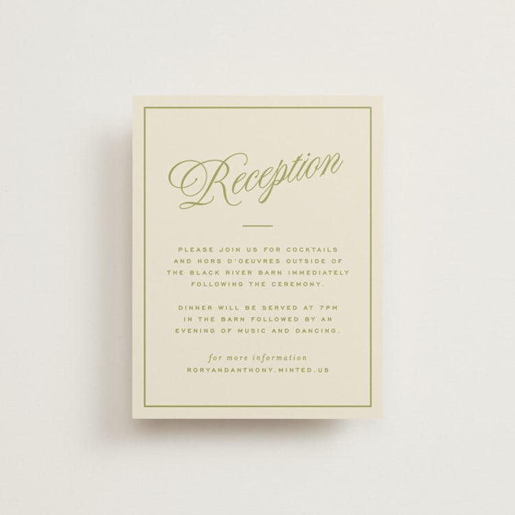 "rory" - Reception Cards in Olive by Ellen Schlegelmilch - Front