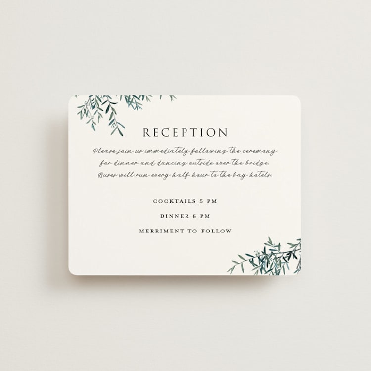 "Fresh Sage" - Reception Cards in Olive by Christie Kelly - Front