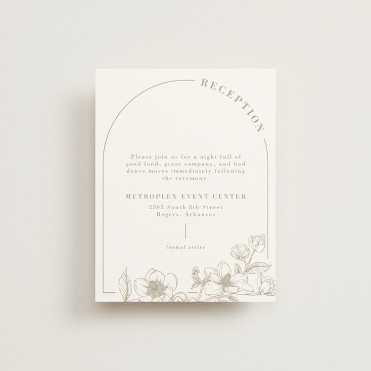 "Floral Ampersand Monogram" - Reception Cards in Toffee by Amanda Day - Front