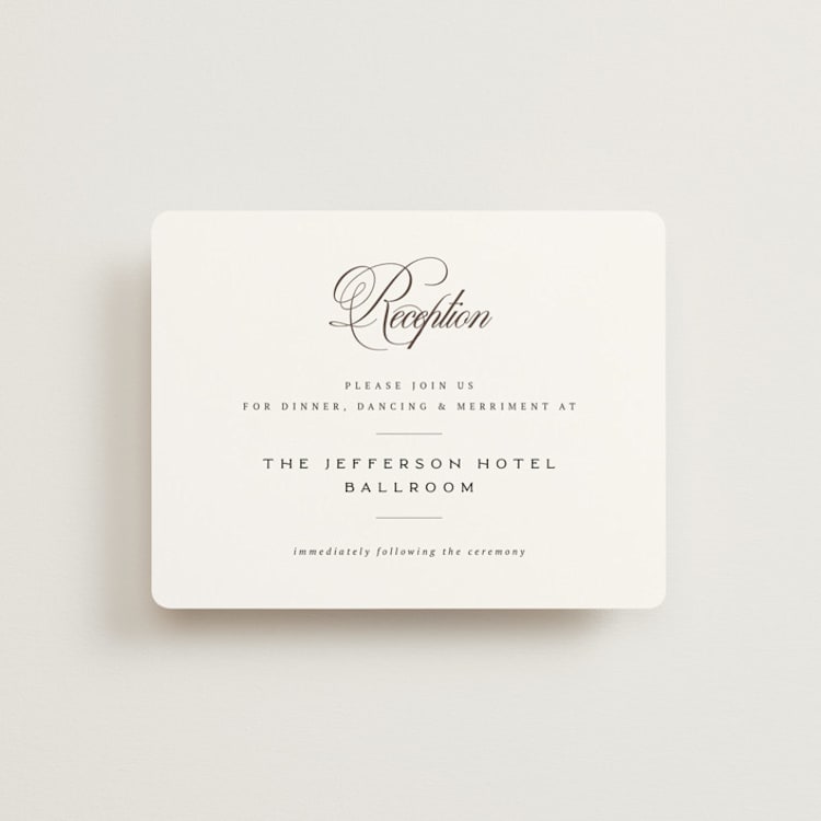 "Side by Side" - Reception Cards in Tuxedo by Orasie - Front