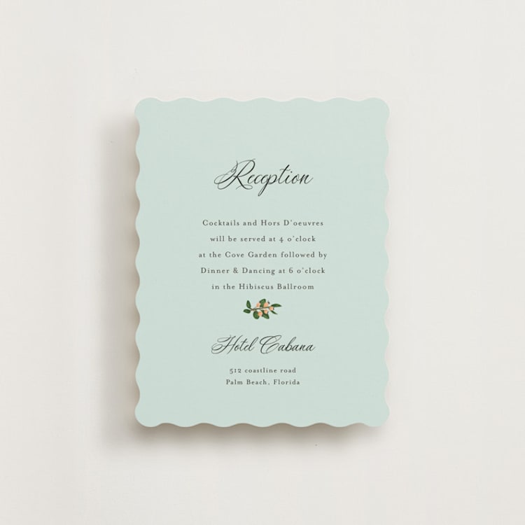 "Tropical Crest" - Reception Cards in Papaya by Susan Moyal - Front
