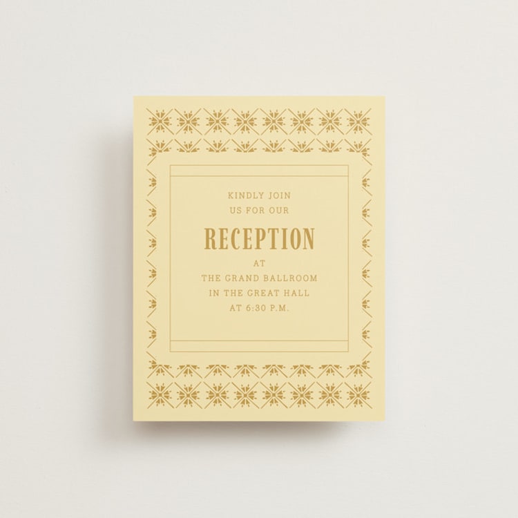 "Vintage Label" - Reception Cards in Butter by Nazia Hyder - Front