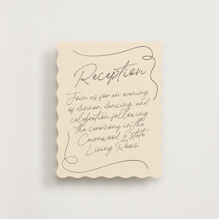 "French Whimsy Script" - Reception Cards in Champagne by Wallace Design Co. - Front