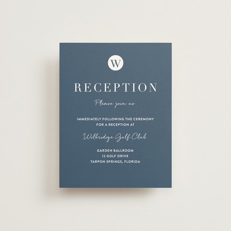"Wedding Stamp" - Reception Cards in Navy by Kasia Labocki - Front