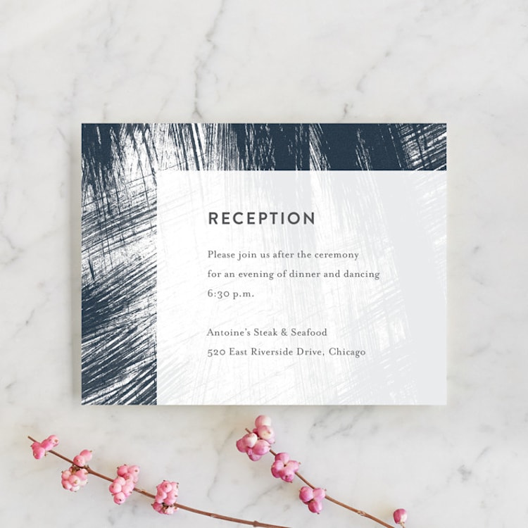"Modern Brush" - Reception Cards in Steel Blue by Lisa Guerrero - Front