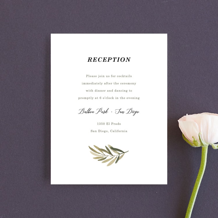"Olive Branch" - Reception Cards in Olive by Wildfield Paper Co - Front
