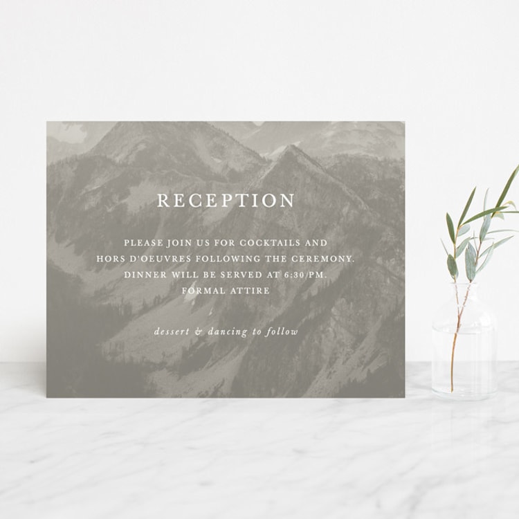 "Modern Mountain" - Reception Cards in Fog by Stephanie Biller - Front