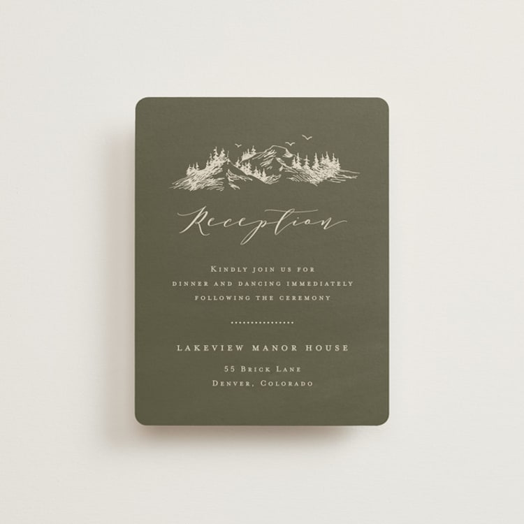 "into the mountains" - Reception Cards in Olive by Helen Halik - Front