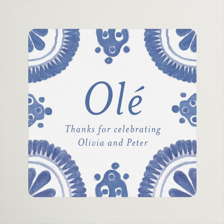 "Talavera" - Rehearsal Dinner Favor Stickers in Azure by Lagniappe Paper - Front