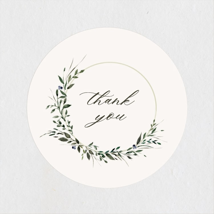 "Green Wreath" - Rehearsal Dinner Favor Stickers in Champagne by Lori Wemple - Front