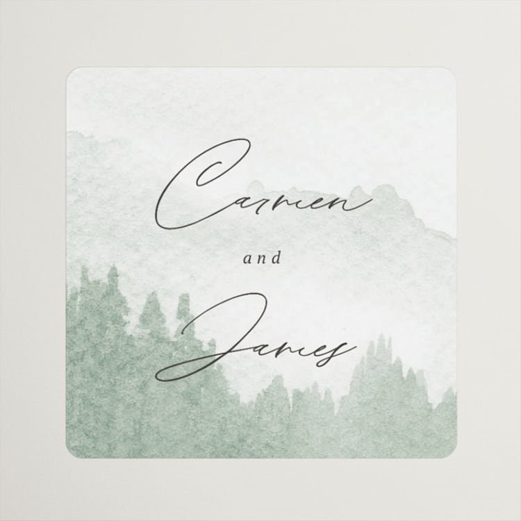 "Over the mountains" - Rehearsal Dinner Favor Stickers in Fern by Helen Halik - Front