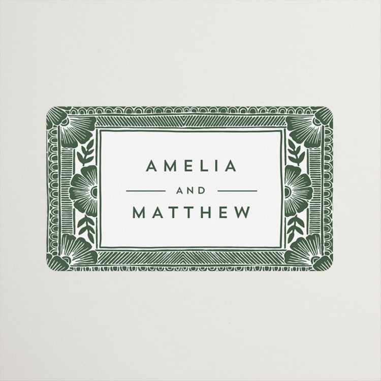 "Block Print Frame" - Rehearsal Dinner Favor Stickers in Fern by Katharine Watson - Front