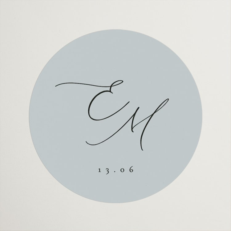 "Corner" - Rehearsal Dinner Favor Stickers in Sky by Kelly Schmidt - Front