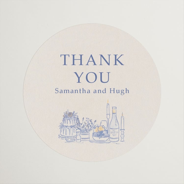 "Table feast" - Rehearsal Dinner Favor Stickers in Balmy Blue by Sabrin Deirani - Front