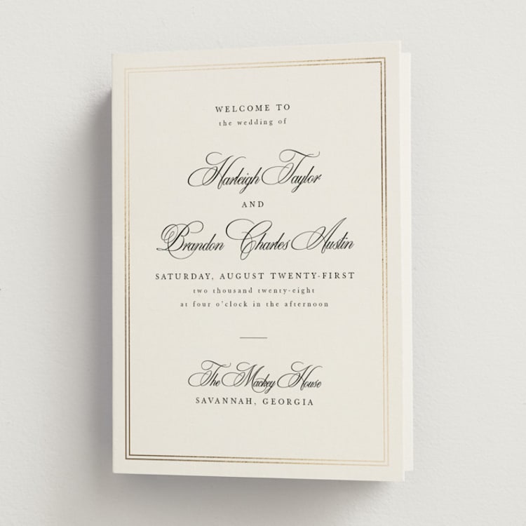 "Traditionalist" - Wedding Programs in Snow by Sarah Brown - Front