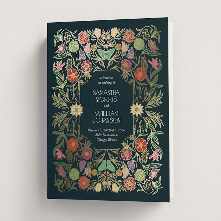 "Gilded Tapestry" - Wedding Programs in Midnight Garden by Simona Camp - Front