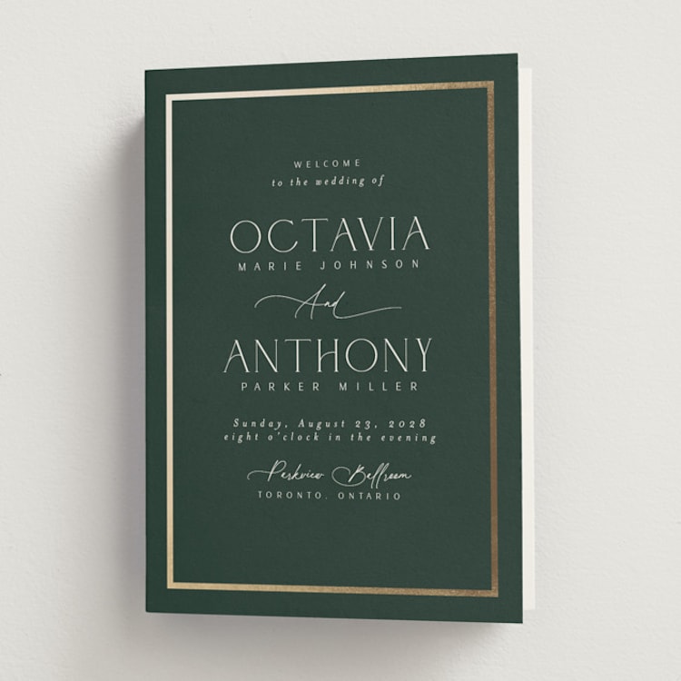 "Regal" - Wedding Programs in Evergreen by Nicole Walsh - Front