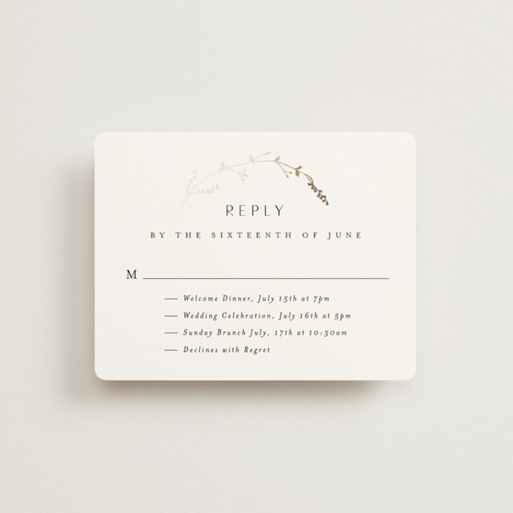 "Vine Wrap" - Foil-Pressed Multi-Event RSVP Cards in Cotton by Amy Kross - Front