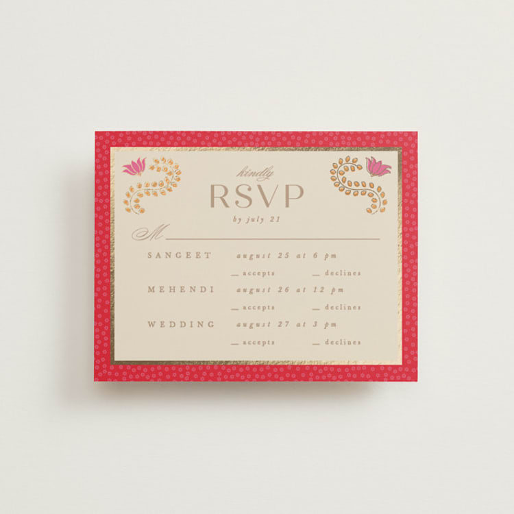 "Indian garden" - Foil-Pressed Multi-Event RSVP Cards in Sindoor by Creo Study - Front