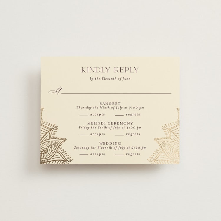"Arunima" - Foil-Pressed Multi-Event RSVP Cards in Plum by Randi Cirelli - Front