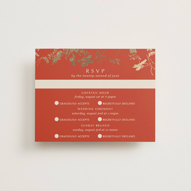 "Abstract Flora" - Foil-Pressed Multi-Event RSVP Cards in Lava by Stellax Creative - Front