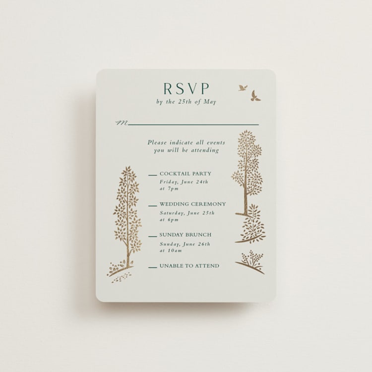 "Mountaintop" - Foil-Pressed Multi-Event RSVP Cards in Evergreen by Paper Sun Studio - Front
