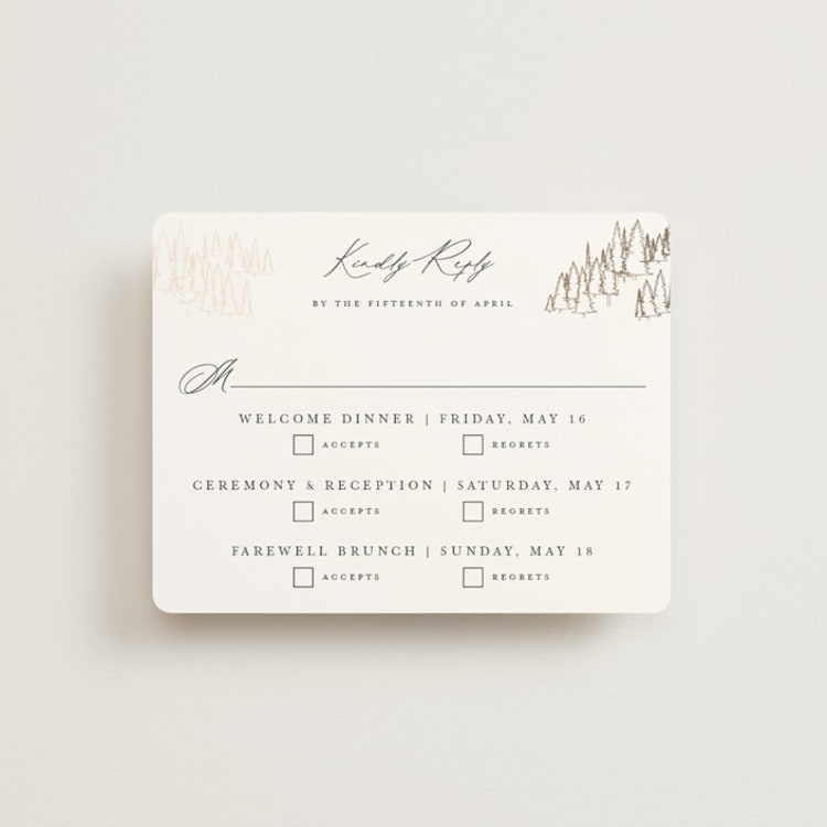 "Peaks" - Foil-Pressed Multi-Event RSVP Cards in Hunter by Sarah Brown - Front