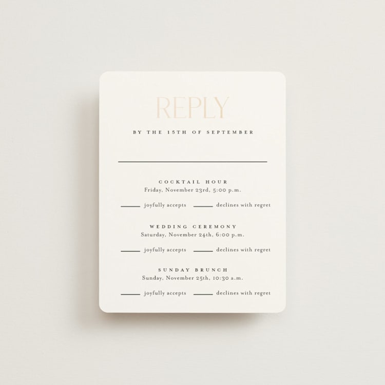 "Idyllic" - Foil-Pressed Multi-Event RSVP Cards in Sugar by Jessica Williams - Front