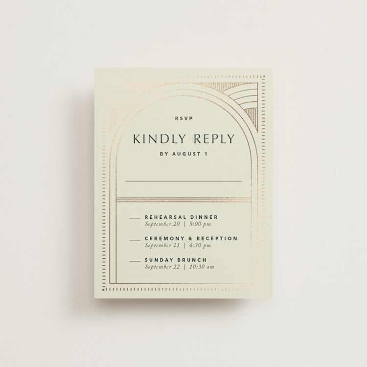 "deco arch" - Foil-Pressed Multi-Event RSVP Cards in Fir by Kindred Fields - Front