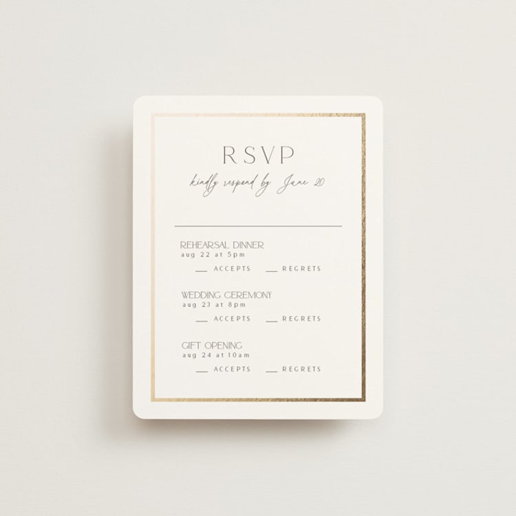 "Regal" - Foil-Pressed Multi-Event RSVP Cards in Porcelain by Nicole Walsh - Front
