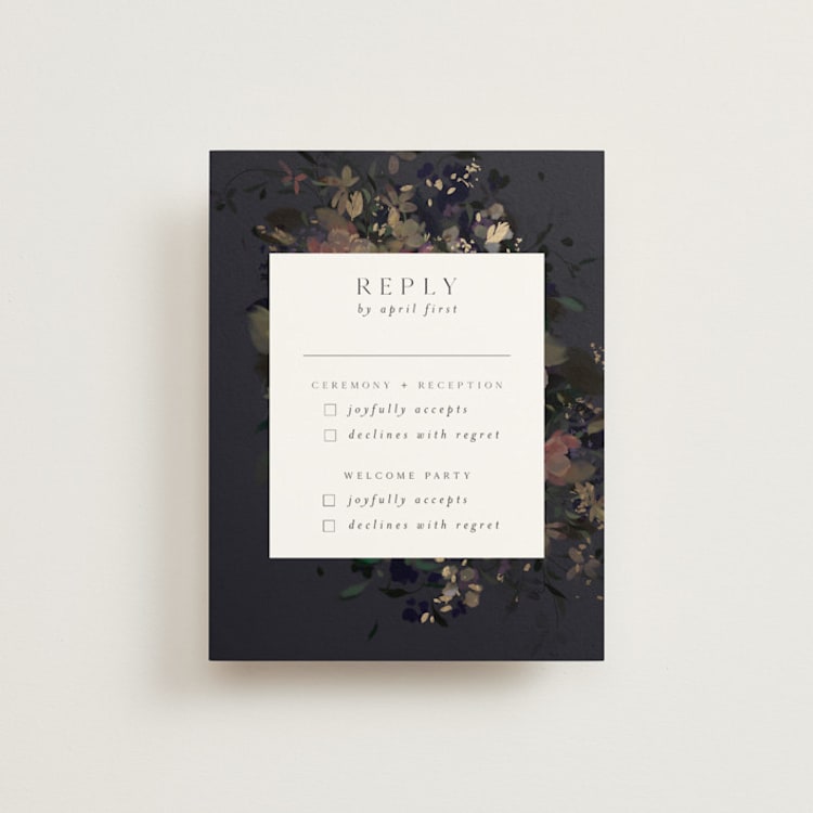 "Vintage Rose Garden" - Foil-Pressed Multi-Event RSVP Cards in Midnight by Grace Kreinbrink - Front