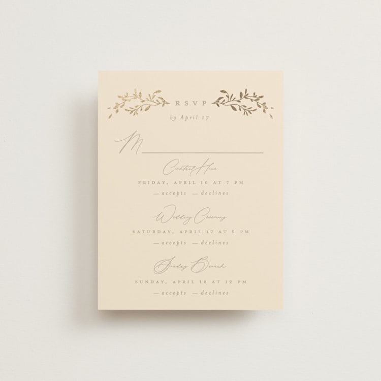 "Leafy Garland" - Foil-Pressed Multi-Event RSVP Cards in Sand by Creo Study - Front