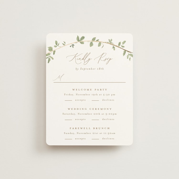 "Canopy" - Foil-Pressed Multi-Event RSVP Cards in Ivy by Everett Paper Goods - Front