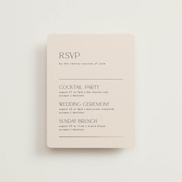 "Modern Corner" - Foil-Pressed Multi-Event RSVP Cards in Linen by Kelly Schmidt - Front