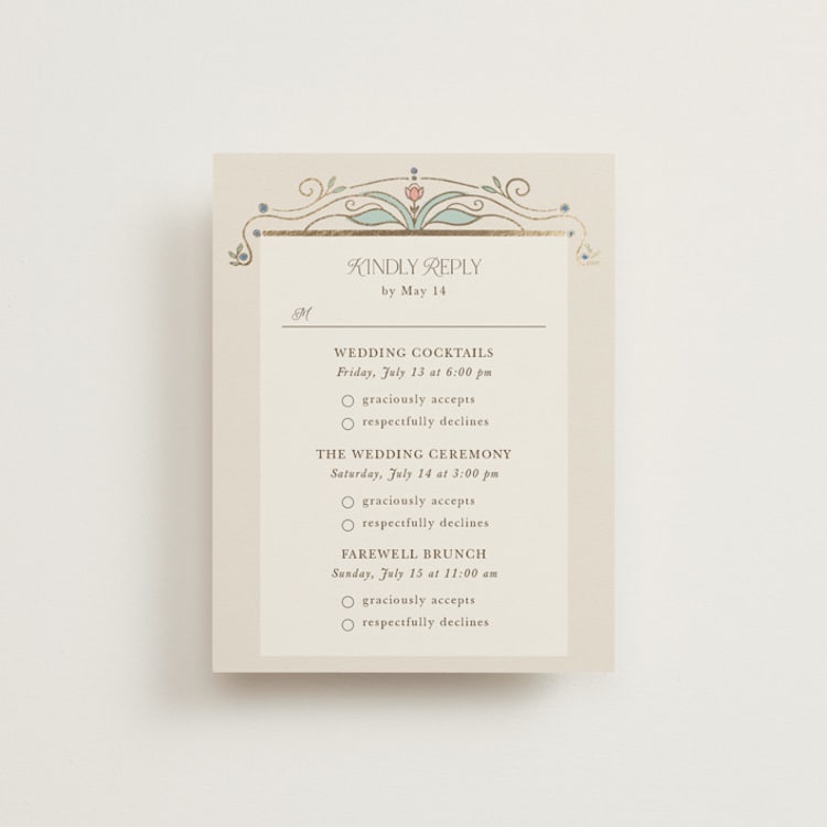 "Ornate Elegance" - Foil-Pressed Multi-Event RSVP Cards in Ivory by Maria Hilas-Louie - Front