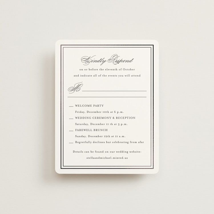 "Polished" - Foil-Pressed Multi-Event RSVP Cards in Cotton by Jennifer Postorino - Front