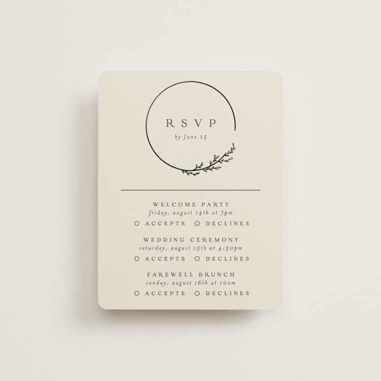 "Branched" - Foil-Pressed Multi-Event RSVP Cards in Almond by Brianne Larsen - Front
