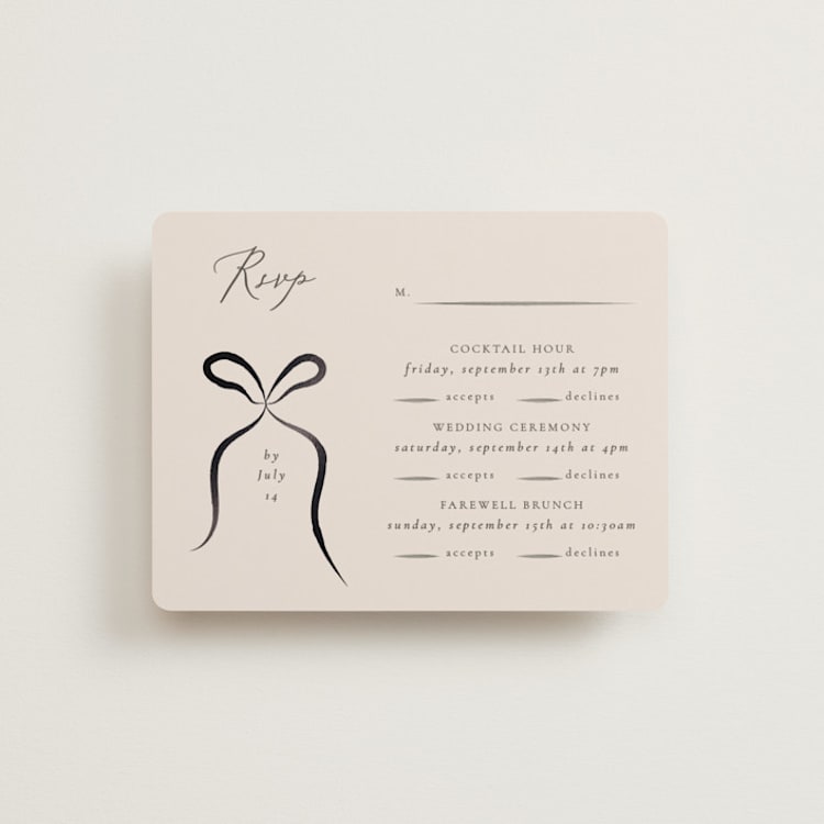 "Bow" - Foil-Pressed Multi-Event RSVP Cards in Tuxedo by Corinne Malesic - Front