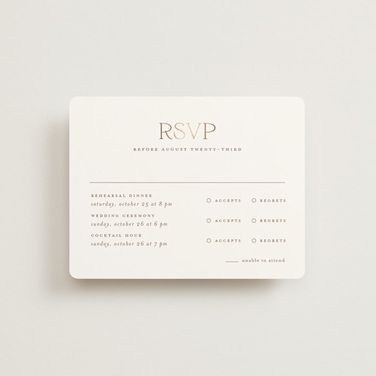 "Kouignette" - Foil-Pressed Multi-Event RSVP Cards in Chiffon by chocomocacino - Front