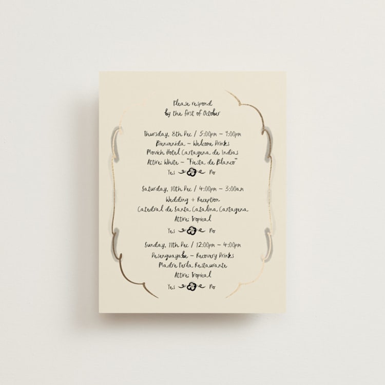 "Santa Catalina" - Foil-Pressed Multi-Event RSVP Cards in Ink Wash by Ani Somi - Front