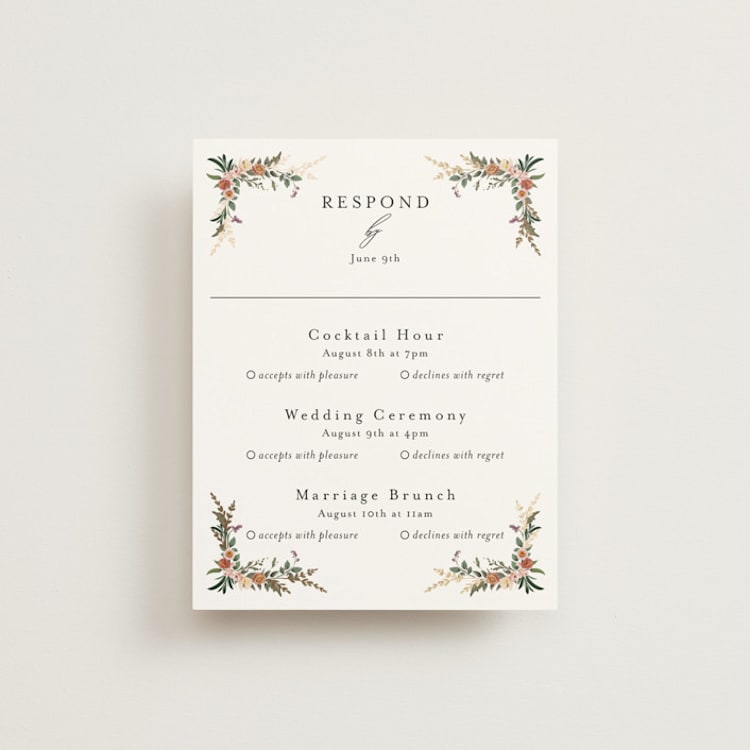 "Blooming Vine" - Foil-Pressed Multi-Event RSVP Cards in Blush by Susan Moyal - Front