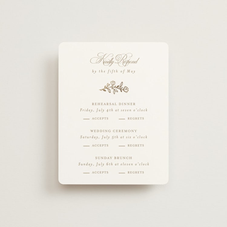 "Gold Crest" - Foil-Pressed Multi-Event RSVP Cards in Ivory by Mansi Verma - Front