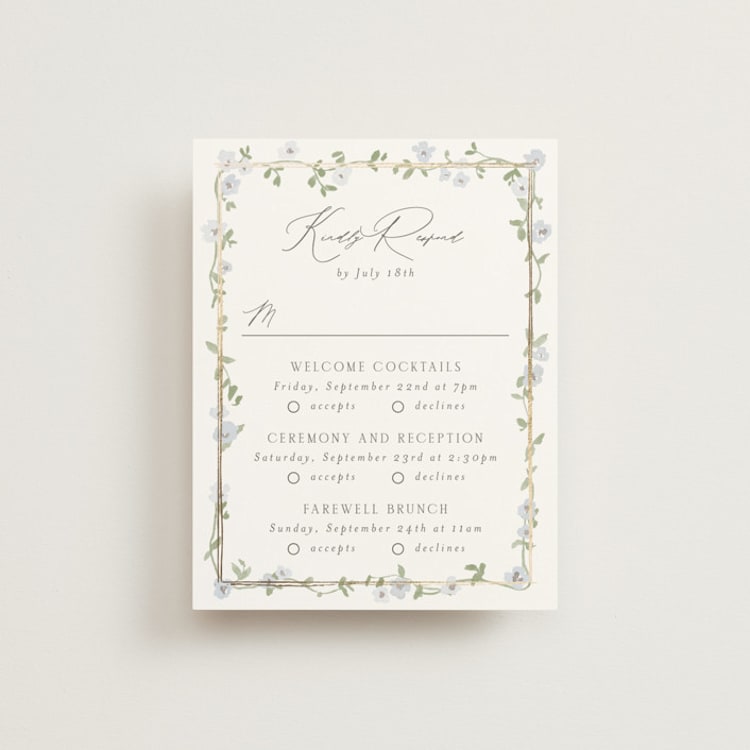 "Portico" - Foil-Pressed Multi-Event RSVP Cards in Blue Bell by Everett Paper Goods - Front