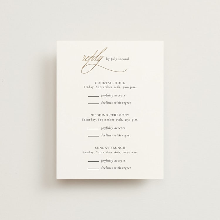 "Fineline" - Foil-Pressed Multi-Event RSVP Cards in Spun Sugar by Jessica Williams - Front