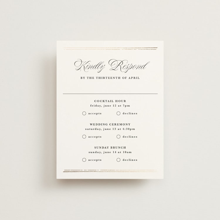 "Lake Como" - Foil-Pressed Multi-Event RSVP Cards in Diamond by Kate Ahn - Front