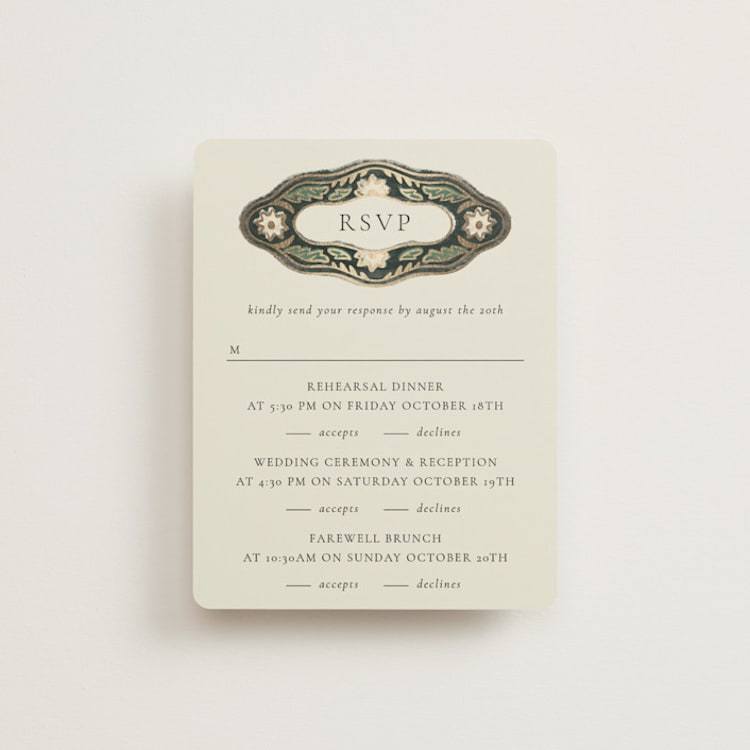 "Frame" - Foil-Pressed Multi-Event RSVP Cards in Emerald by Jen Owens - Front