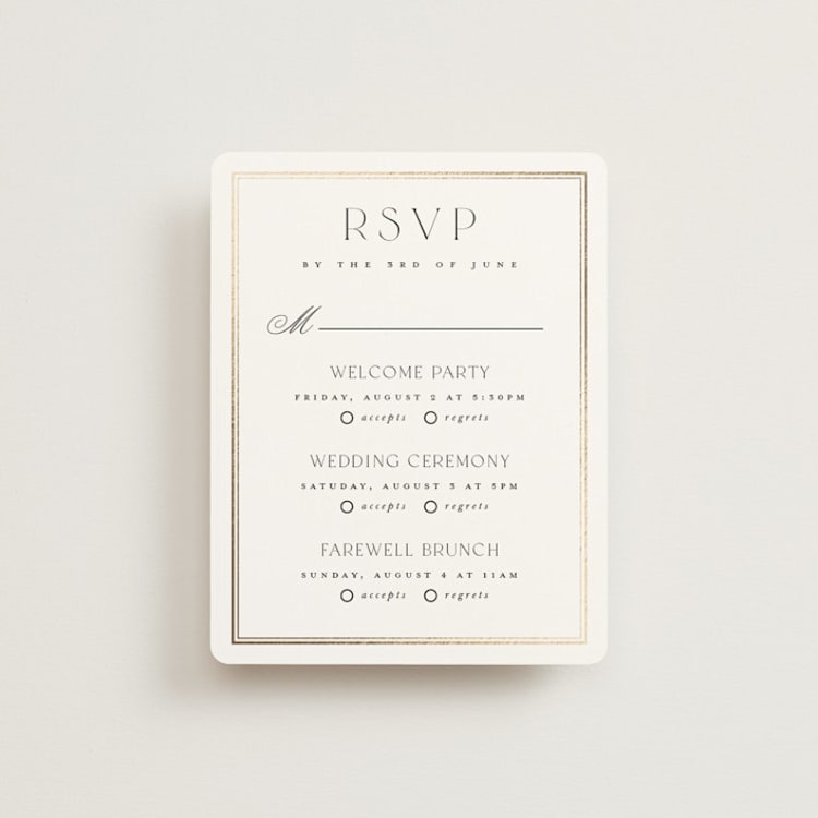 "Elegant Type" - Foil-Pressed Multi-Event RSVP Cards in Pearl by Leah Bisch - Front
