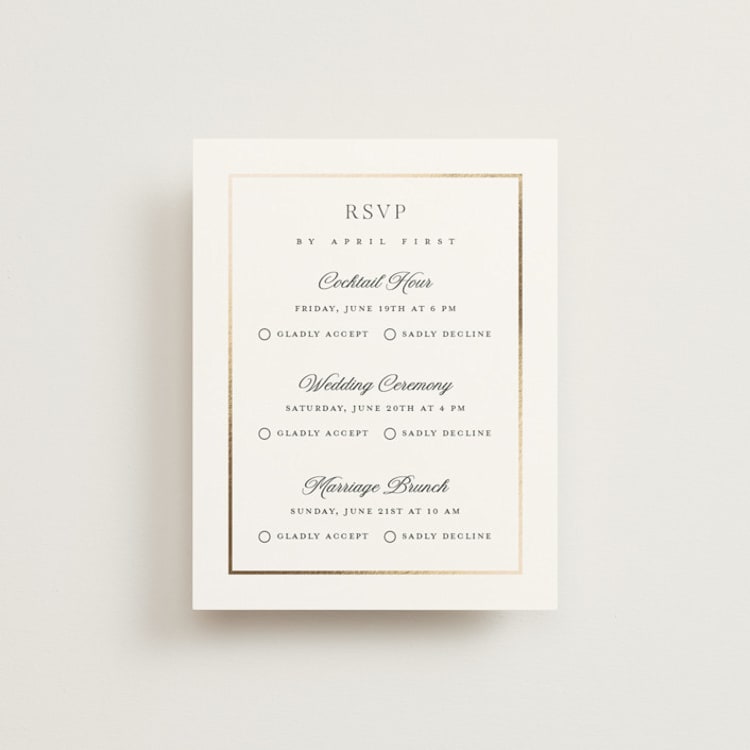 "Opulence" - Foil-Pressed Multi-Event RSVP Cards in Pearl by Stacey Meacham - Front