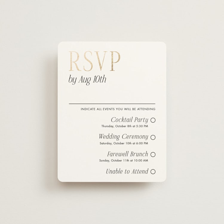 "Magazine" - Foil-Pressed Multi-Event RSVP Cards in Lace by Kaydi Bishop - Front
