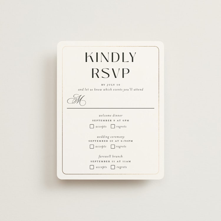 "Loren" - Foil-Pressed Multi-Event RSVP Cards in Cotton by Christie Garcia - Front